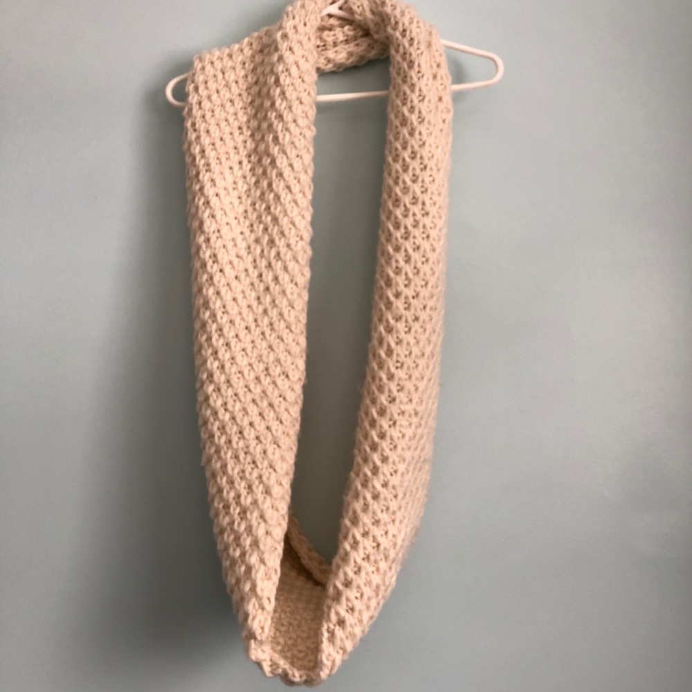 Cream, knit infinity scarf.